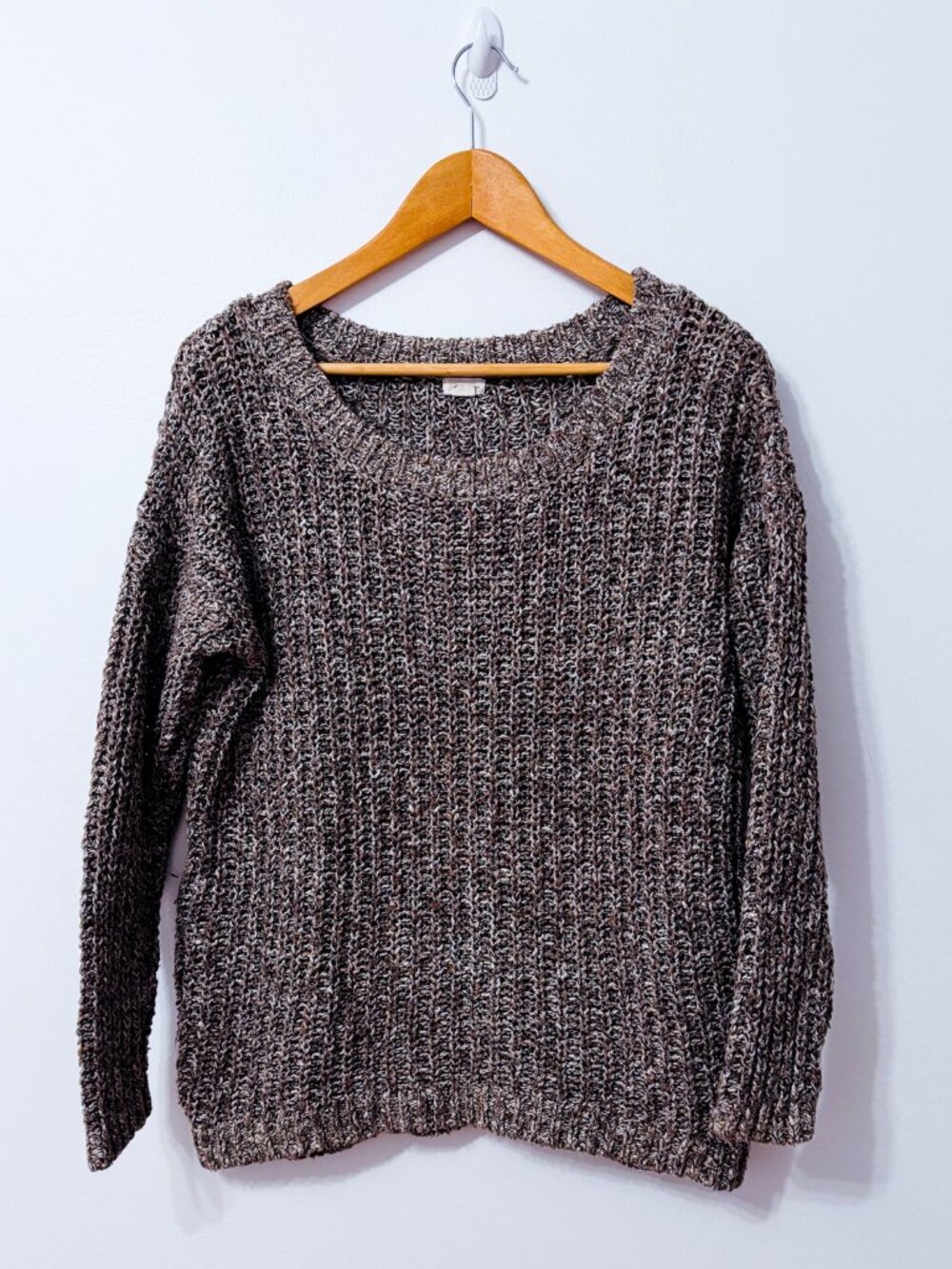 GARAGE Brown Marled Chunky Knit Scoop Neck High Low Sweater X-Small/Small